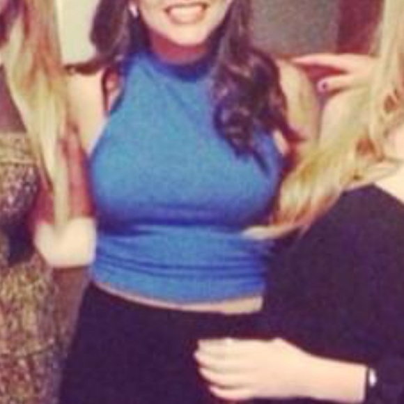 Popular Basics Tops - Blue High Neck Sleeveless Crop Top